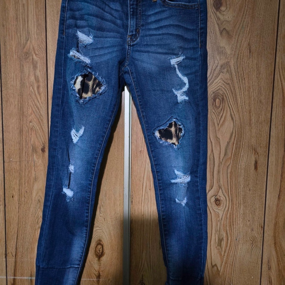 Judy Blue Skinny Jeans with leopard patches and Distressing